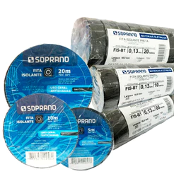 Kit 10 Fitas Isolante Antichamas Preta 18MM De 05 - 10 - 20 Metros Soprano