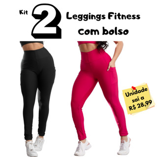 Kit 2 Calças Legging com Bolso Suplex premium zero transparência Fitness academia Treino