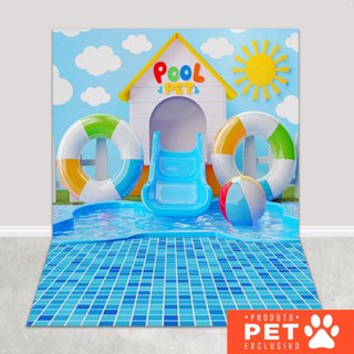Fundo Fotográfico Pet Verão Pool Party Sublimado Em Tecido 1,20x1,70m Painel para Foto