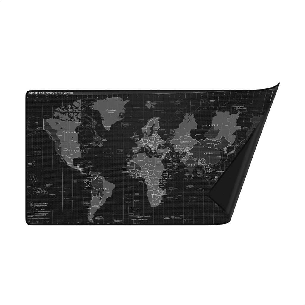 Mouse Pad Gamer Base Emborrachada Superfície Seda MAPA MUNDI PRETO — imagem 2 de 2