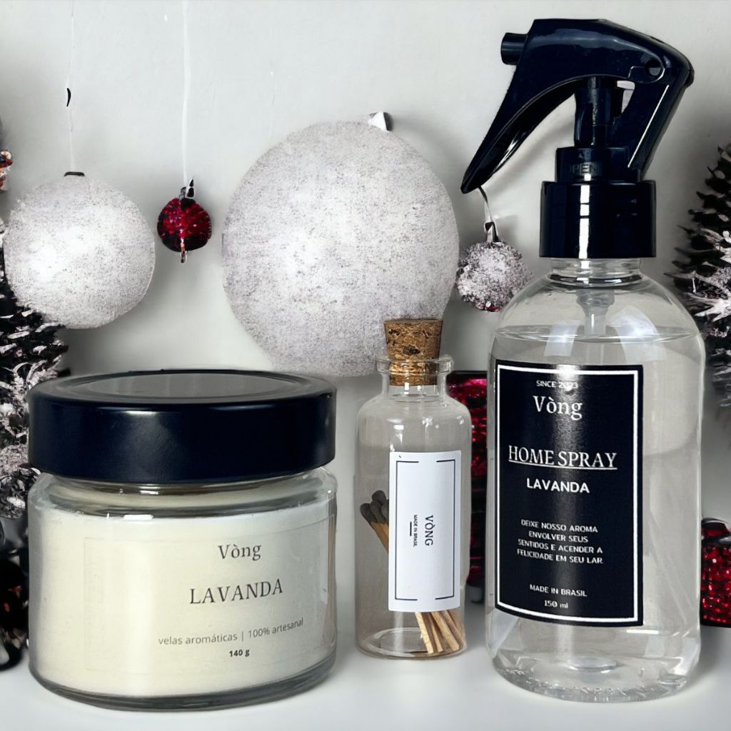 Kit Vela Aromática e Home Spray Lavanda Presente Vòng