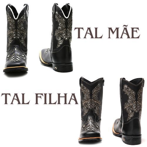 BOTA LASER BRILHO BOTINA TAL MÃE TAL FILHA BICO QUADRADO GLITER BOIADEIRA COUTRY TEXANA