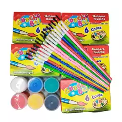 10 Cx Tinta Guache 6 Cores + 20 Pincel Artistico Artesanato Lembrancinha Para Aniversario Prenda