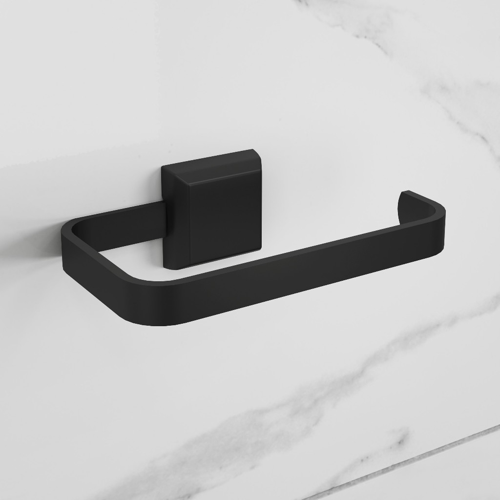 Kit Porta Papel Higiênico E Porta Toalha De Rosto Luxo Preto Fosco