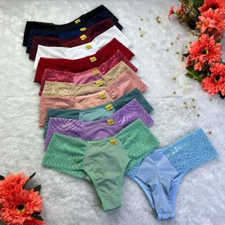 Kit 10 Calcinha Fio Duplo Pala Dupla Conforto Tanga Em Renda Lingerie Ref 334