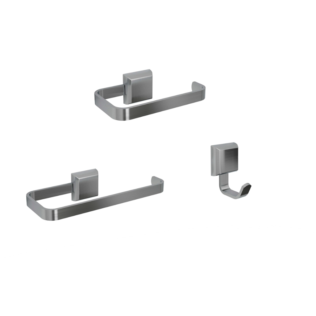 Kit Porta Papel Higiênico E Porta Toalha De Rosto Luxo + Cabide Lavabo Prata em Oferta na Shopee