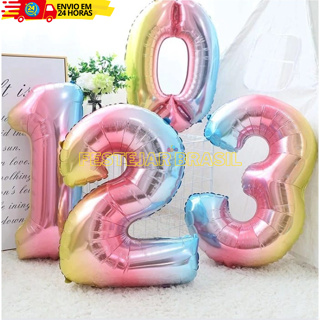 Balão Numero Metalizado Degrade Tie Dye Colorido Aniversário em Oferta na Shopee