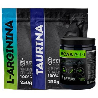 Kit: Arginina 250g + BCAA Em Pó 500g + Taurina 250g - 100% Puro Importado - Soldiers Nutrition