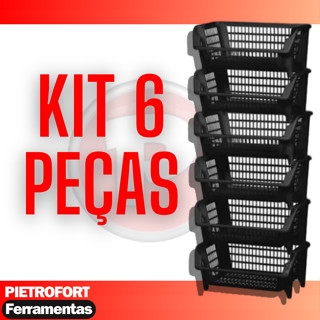 6 Cesto Empilhavel Expositor Organizador Preto N.FISCAL em Oferta na Shopee