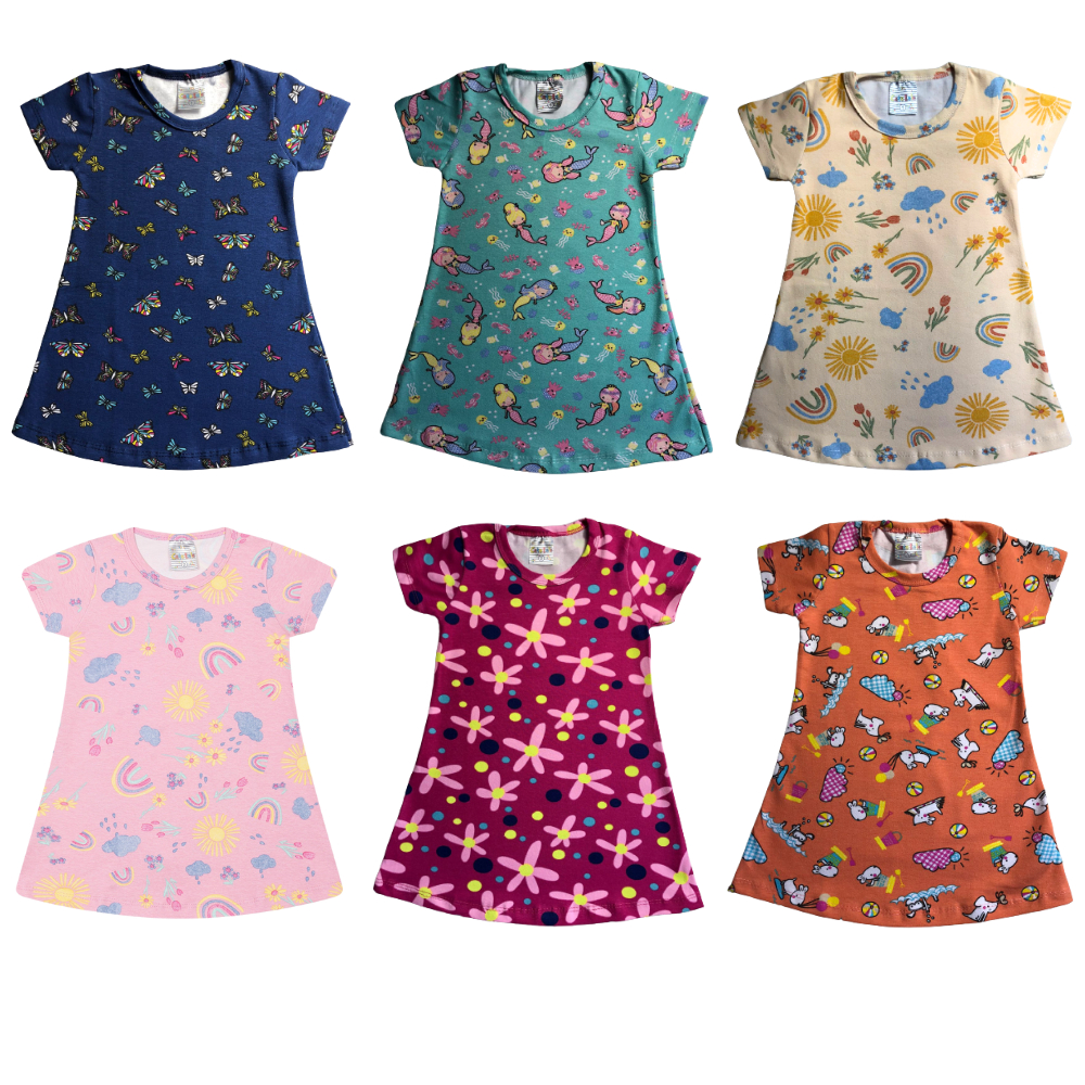 Vestido Bebê Menina Manga Curta Estampado Infantil Cato Lele  Tamanho 1 2 3 Feminino Vestidinho Baby Ref 2352