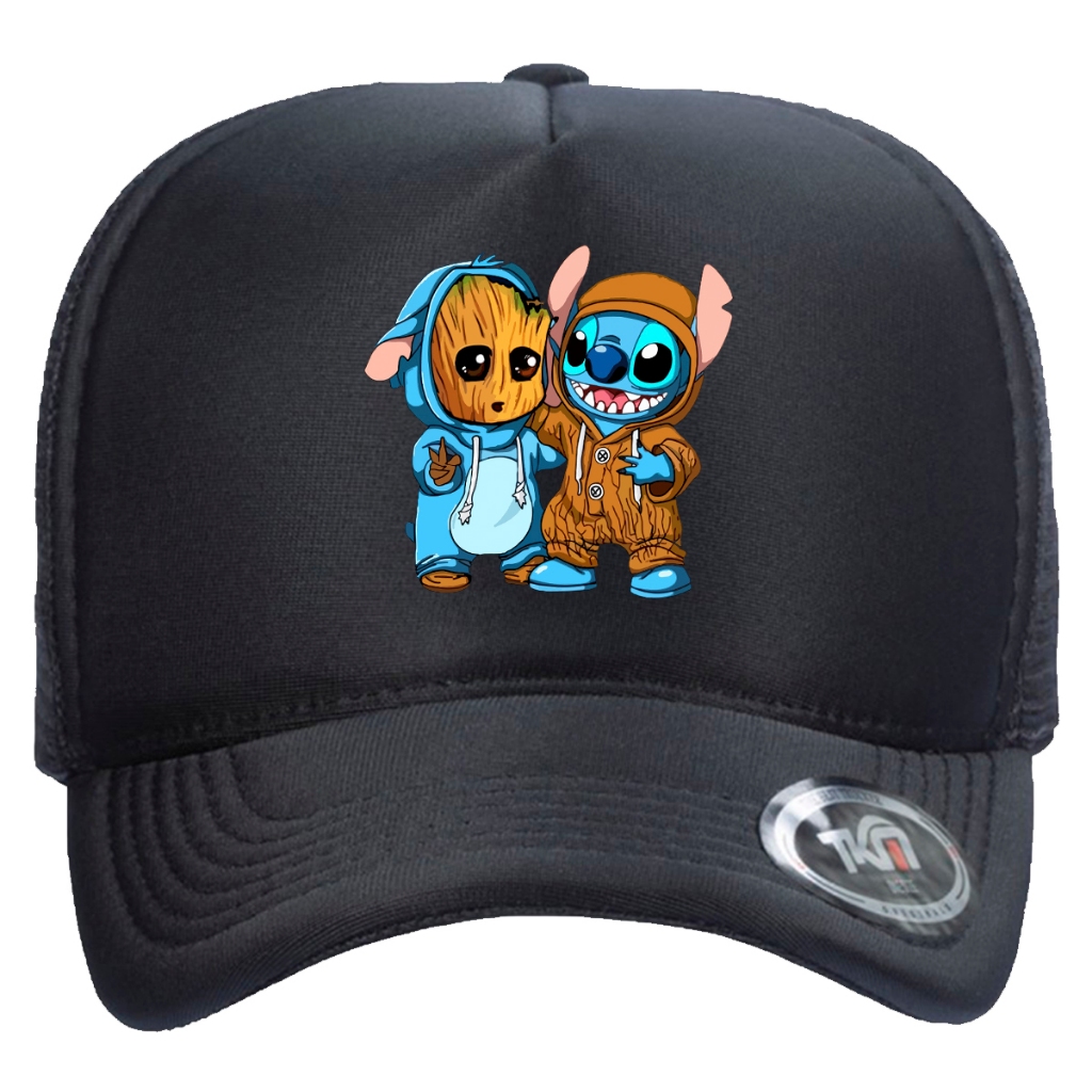 Boné Trucker Telinha Aba Curva Lilo Stitch Baby Groot Tkm