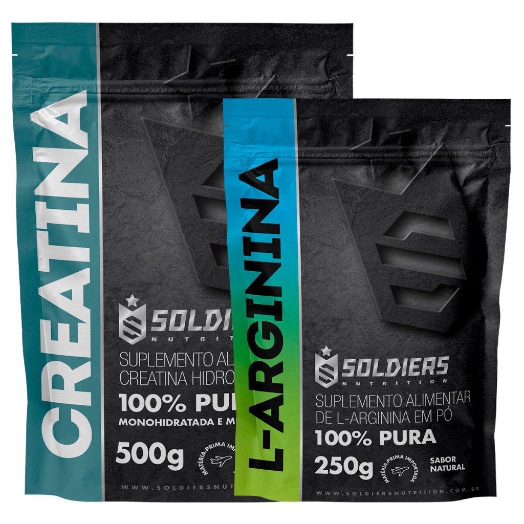 Kit: Arginina 250g + Creatina 500g Soldiers Nutrition Força Performance em Oferta na Shopee