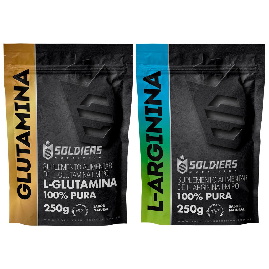 Kit: Arginina 250g + Glutamina 250g Soldiers Nutrition Aminoácido Recuperação em Oferta na Shopee