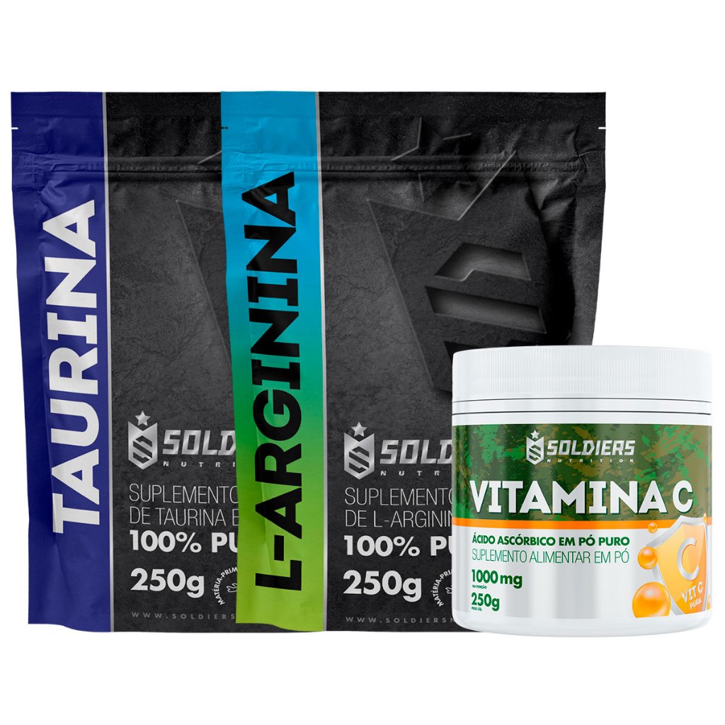 Kit: Arginina 250g + Taurina 250g + Vitamina C 250g Soldiers Nutrition Aminoácido Recuperação