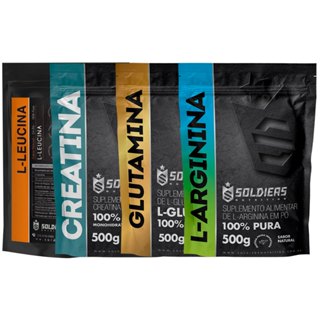 Kit: Arginina 500g + Creatina Monohidratada 500g + Glutamina 500g + Leucina 500g - 100% Pura Importada - Soldiers Nutrition
