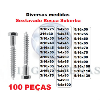 Parafuso Sextavado Rosca Soberba 3/16 - 1/4 - 5/16 - 100 PEÇAS