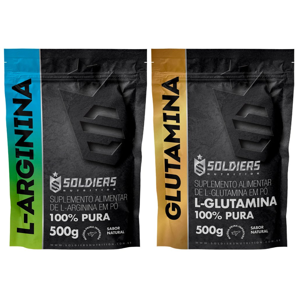 Kit: Arginina 500g + Glutamina 500g Soldiers Nutrition Aminoácido Recuperação em Oferta na Shopee