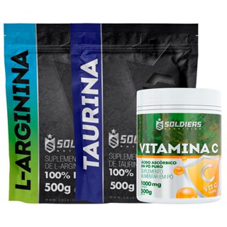 Kit: Arginina 500g + Taurina 500g + Vitamina C 500g Soldiers Nutrition Aminoácido Recuperação em Oferta na Shopee