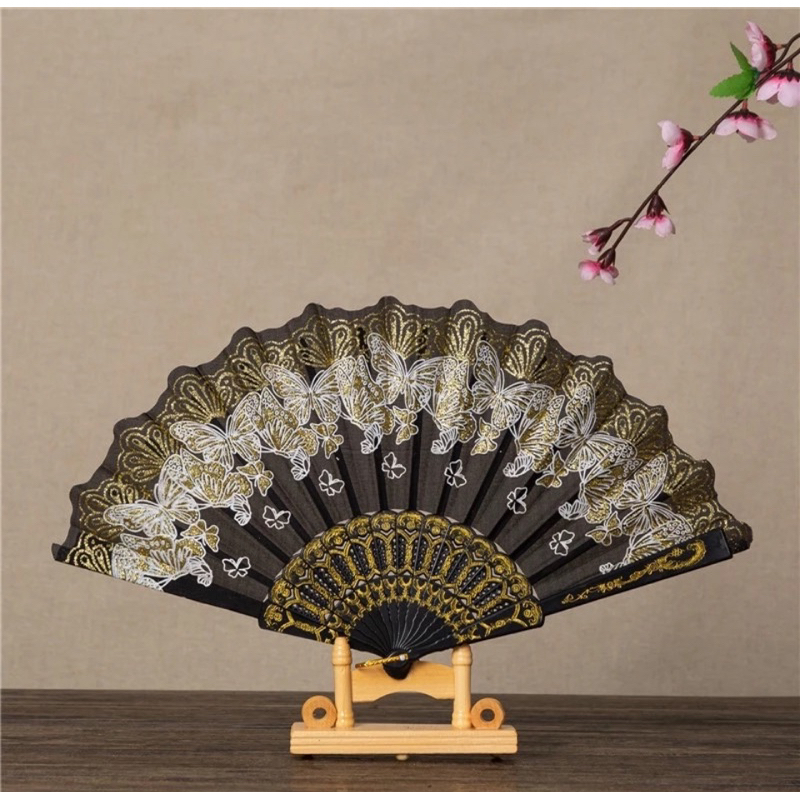 Leque com Detalhes Dourados Pequeno Colorido