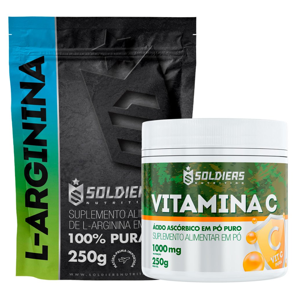 Kit: Vitamina C 250g + Arginina 250g Soldiers Nutrition Aminoácido Recuperação em Oferta na Shopee