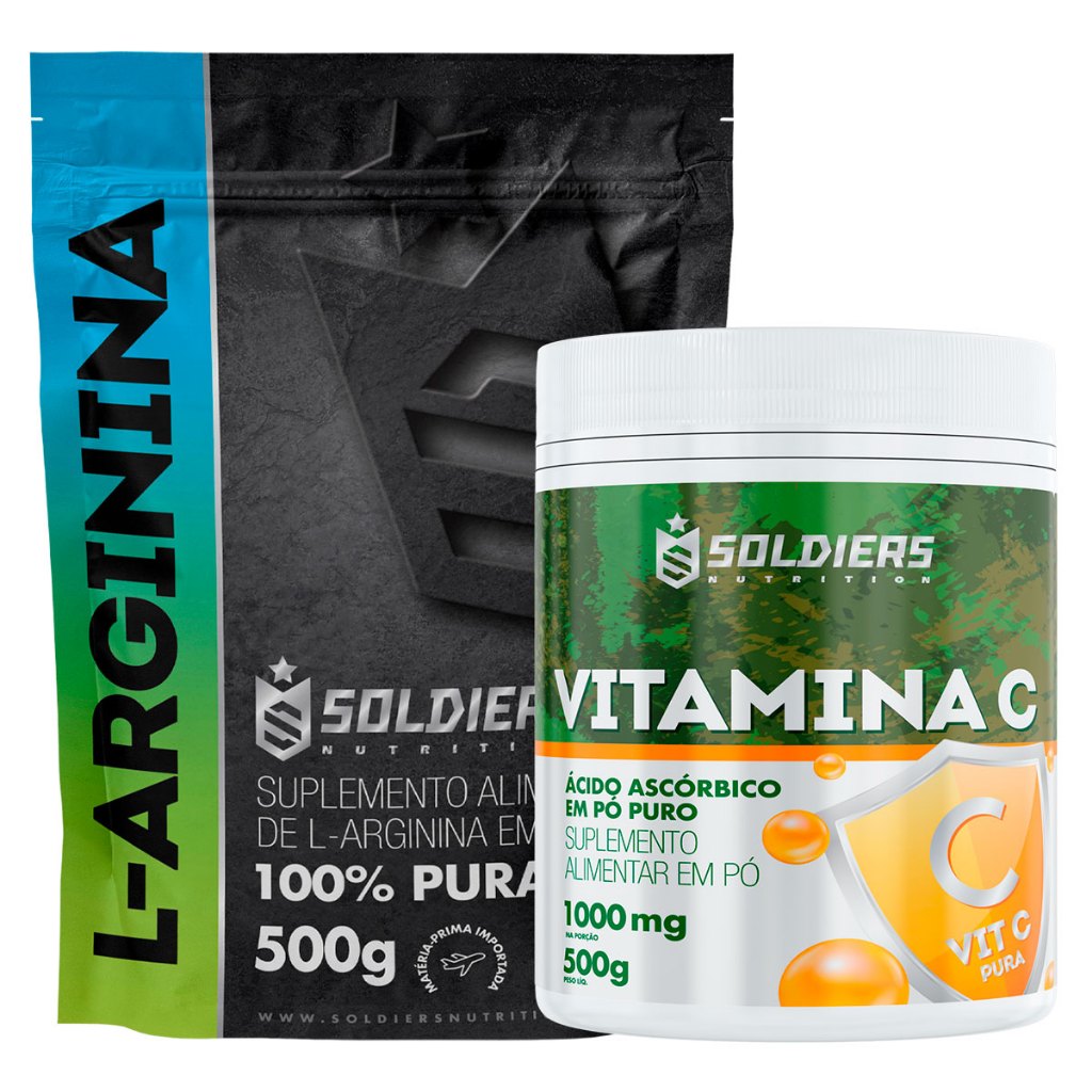 Kit: Vitamina C 500g + Arginina 500g Soldiers Nutrition Aminoácido Recuperação em Oferta na Shopee