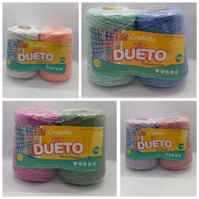 Barbante Dueto Crochétka 1kg fio 6, 500g de cada cor. As cores disponíveis são as que estão em variações.