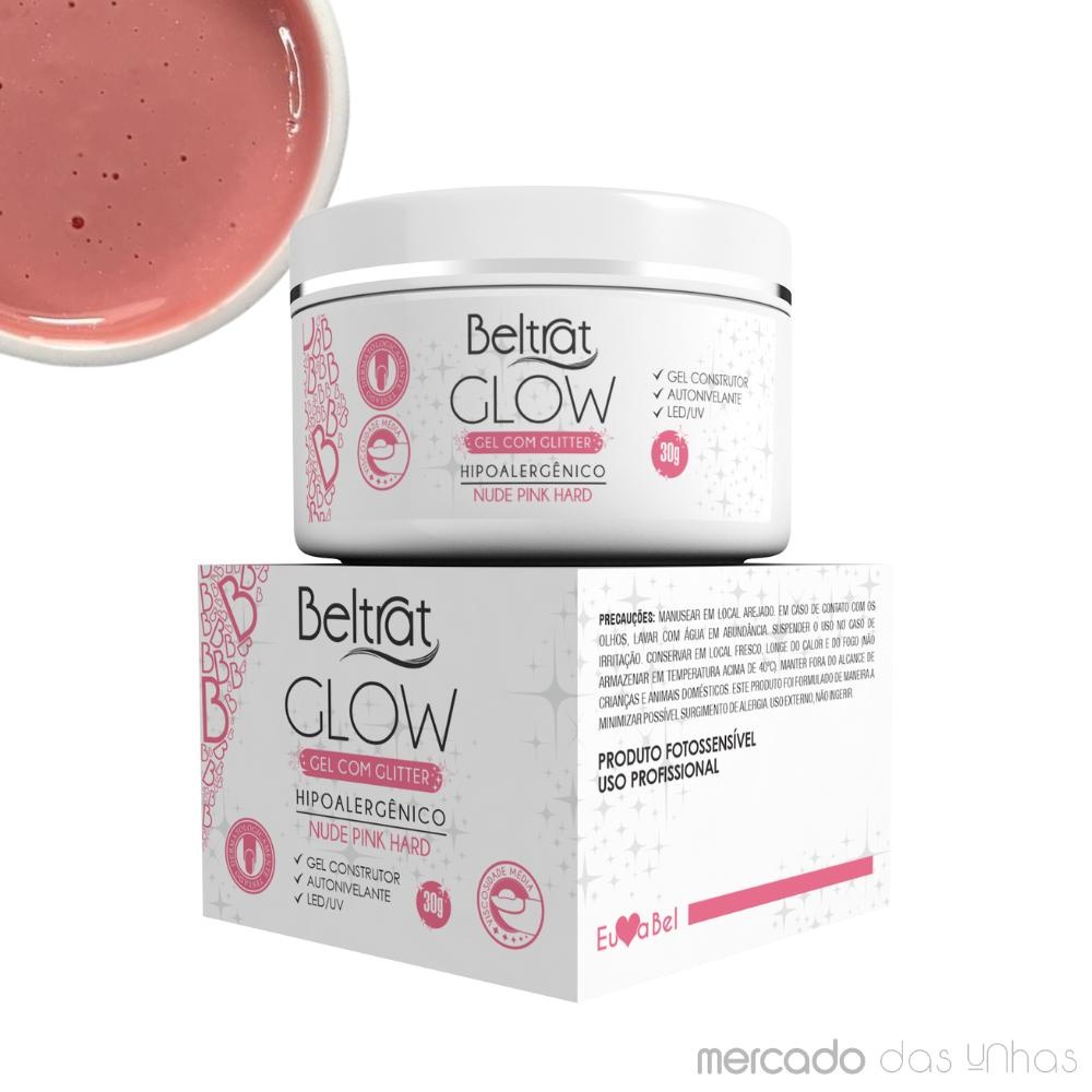 Gel Glitter Glow - Nude Pink Hard - Beltrat 30g - Construtor - Autonivelante - Led/Uv Alongamento de unhas