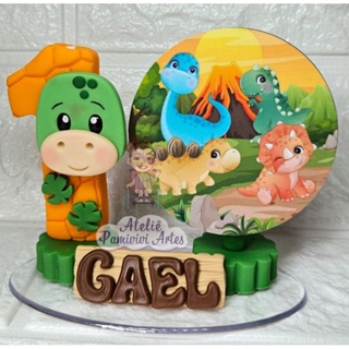 vela de aniversário dinossauro topo de bolo cenário biscuit em Oferta na Shopee