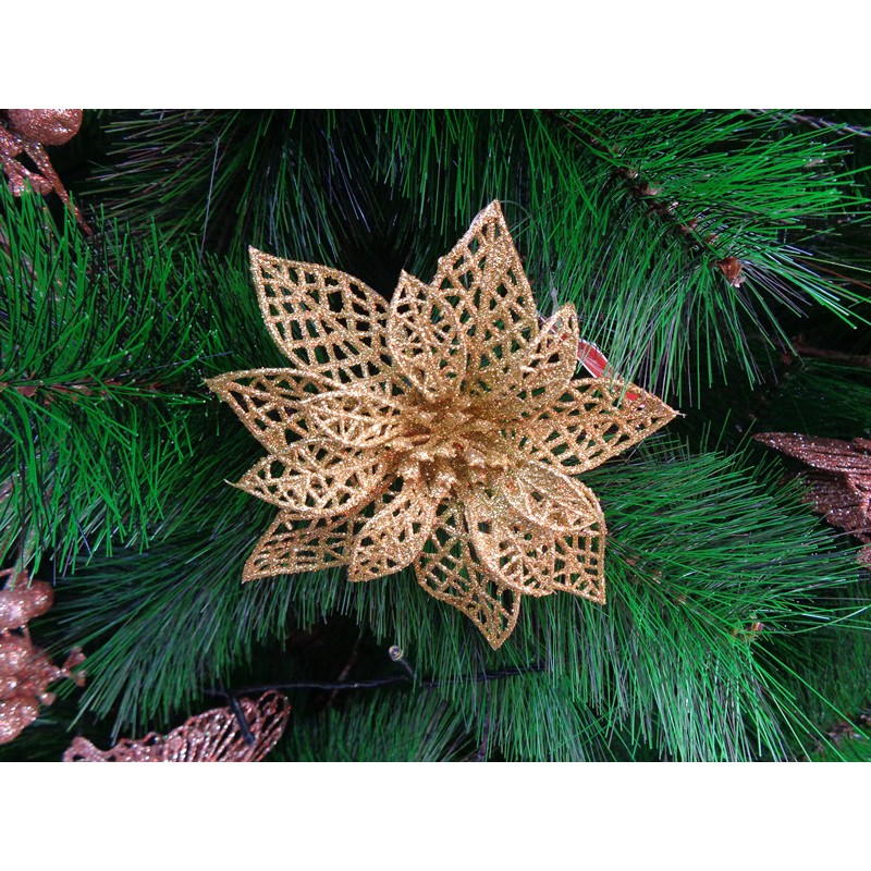 Flor De Natalino Artificial Bico Papagaio Com Glitter para decoração Árvore de natal Muito linda