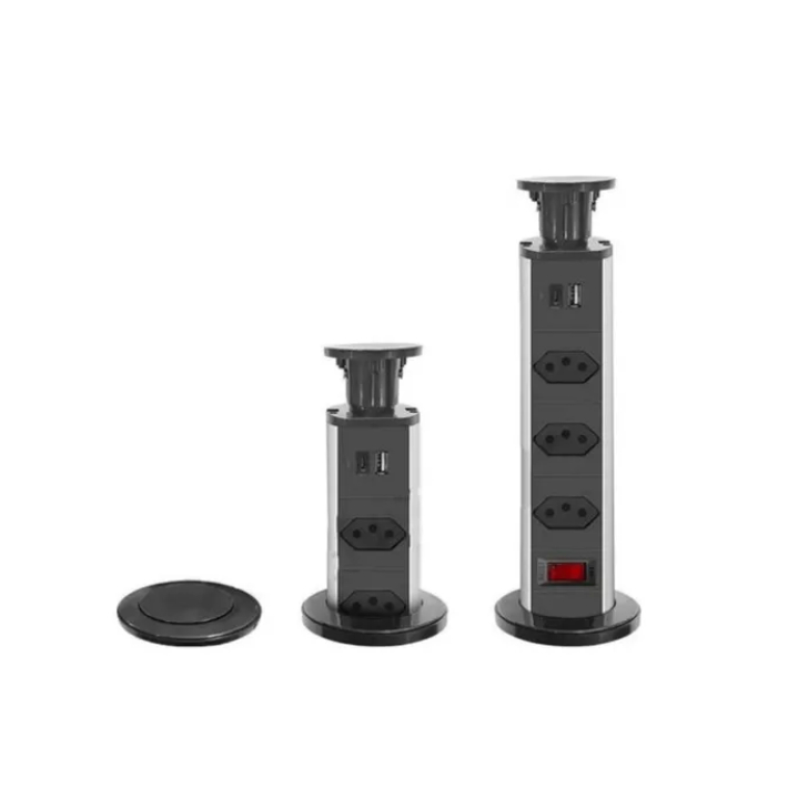 Torre De Tomada 10A Multiplug Retrátil Com Usb E Usb C Embutir Mesa