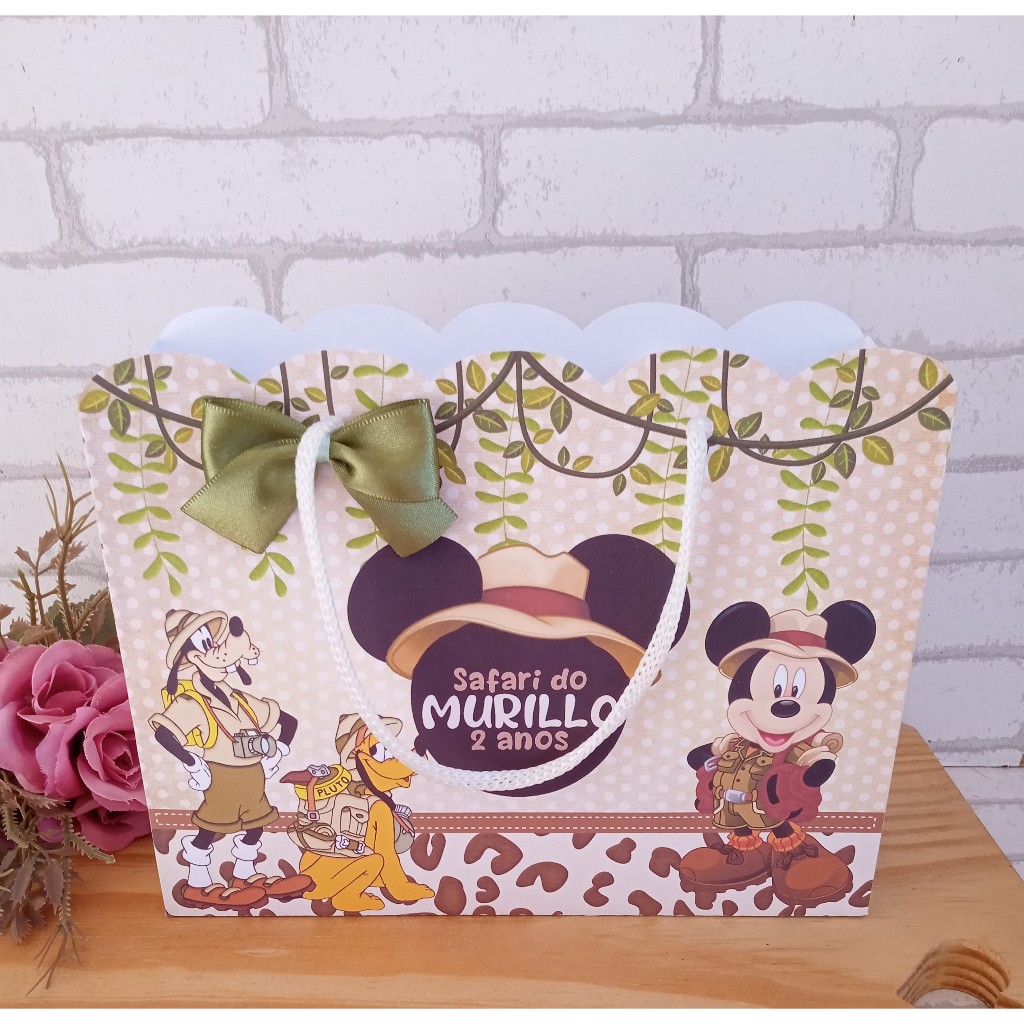 Sacolinhas  Mickey Safari Kit Festa | Personalizados | Aniversários | Papelaria Personalizada | caixinhas lembrancinhas