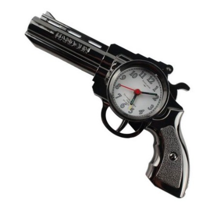 Relógio de Mesa Parede Revolver Pistola Antiga Despertador