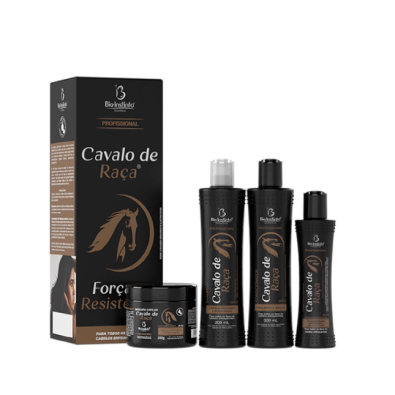 Kit Cavalo de Raça Queda e fortalecimento dos fios e crescimento. 4 Itens Bio Instinto