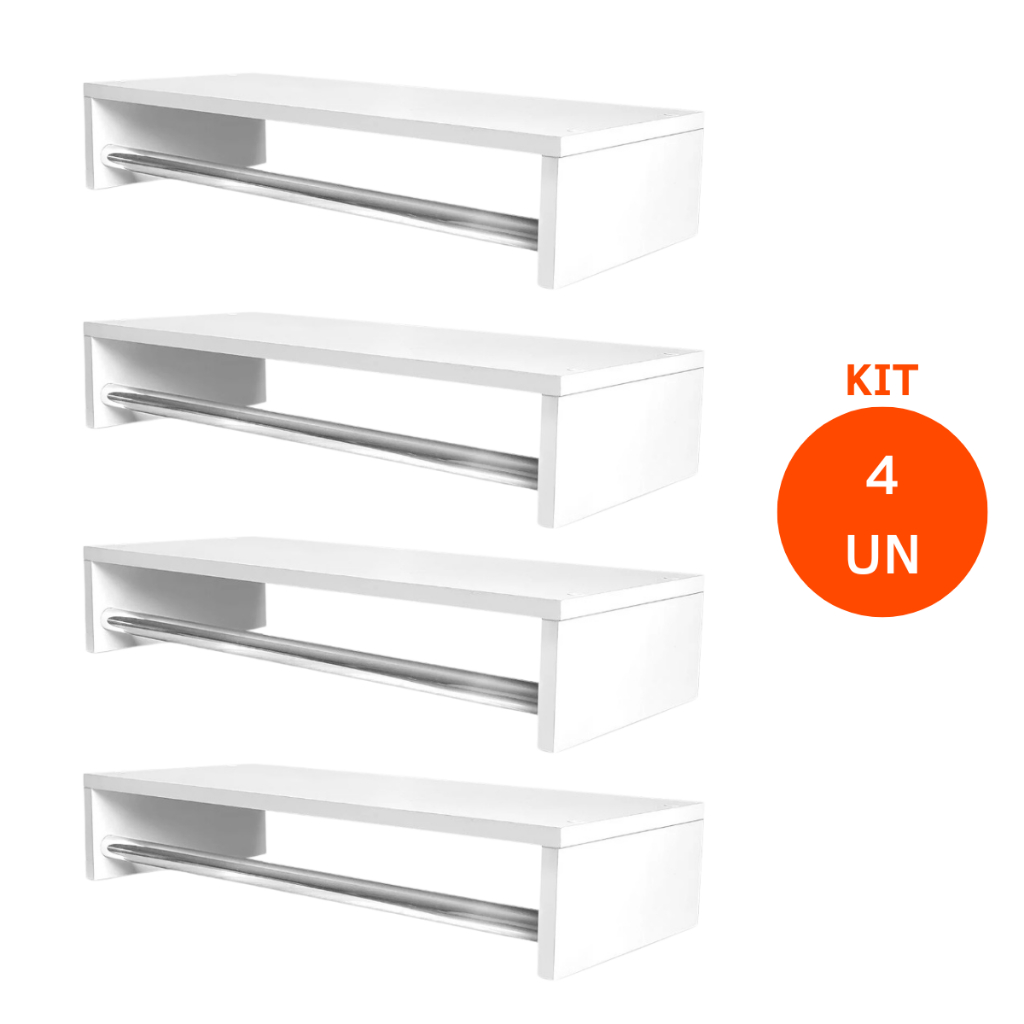 Kit Organizador de Roupas 4 Cabideiros Parede Arara Suspensa Branco Lavanderia Quarto 60 cm