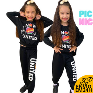 Conjunto Infantil Criança Blogueirinha Feminino Menina de Inverno Now United Calça Moletinho + Casaco Anime Infanto Juvenil Barato Pronta Entrega