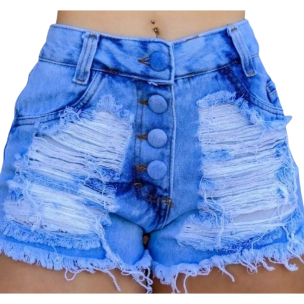 Short Feminino Jeans Curto Jeans  Luxo Short  Cintura Alta Modelo Detonado