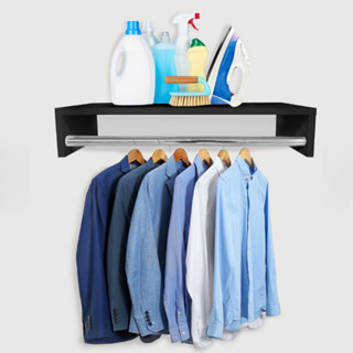 Cabideiro de Roupas Organizador Parede Arara Em MDF Preto Branco Multiuso Lavanderia Quarto
