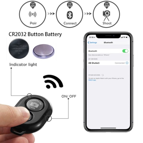 AB Shutter Controle Remoto Disparador de Fotos Bluetooth Para Smartphone  Selfie Youtuber