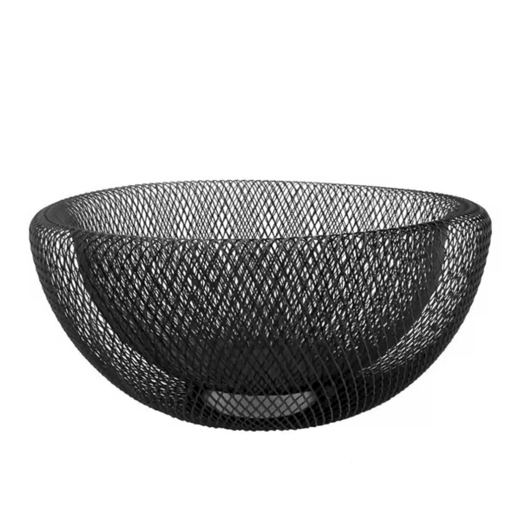 Fruteira de Mesa Cesta de Frutas Preta Aramada Redonda 22cm Cozinha Decorativa