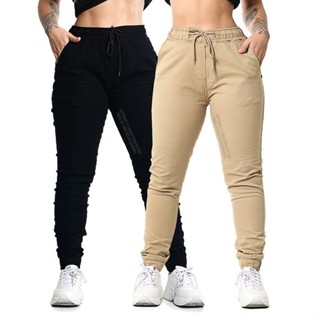 Calças Feminina Jogger Punho Bolso Elastano Estilosas fashion