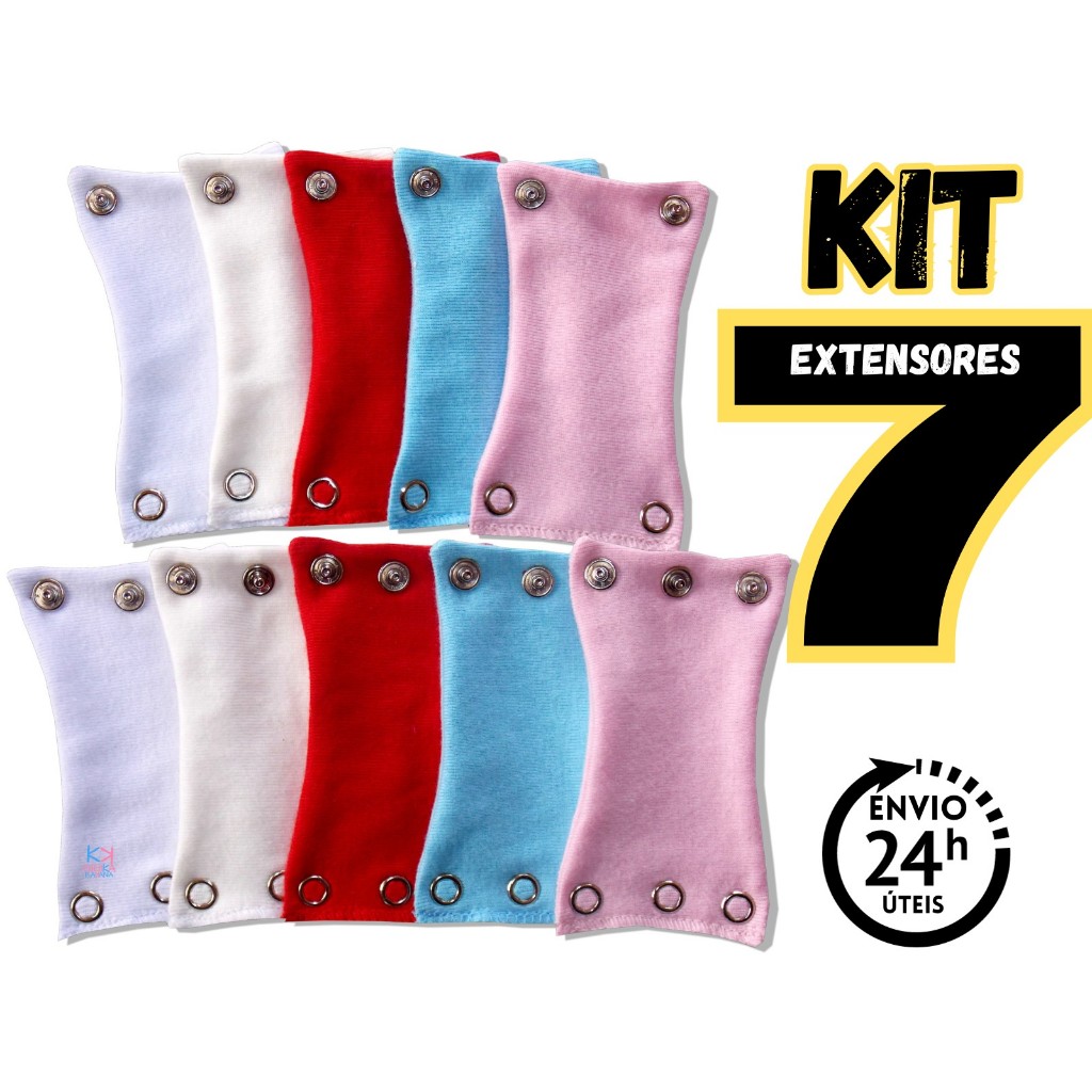 Kit 7 Extensores de Body Bebê 2 e 3 Botões, Alongador de bodie. em Oferta na Shopee