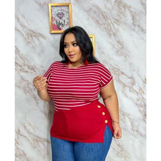 Blusa Feminina Plus Size Manga Curta Viscolycra