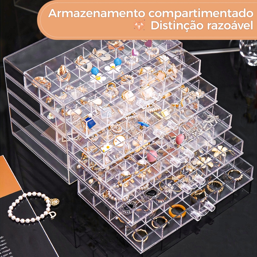Organizador para embalagem e exibição de joias-120 grades -acrílico 5 camadas -caixa de jóias-grande