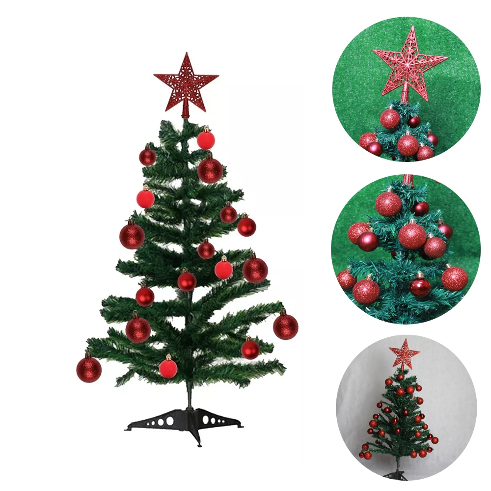 Árvore De Natal Decorada 90cm Enfeitada Estrela Bolinhas Vermelhas 100 Galhos