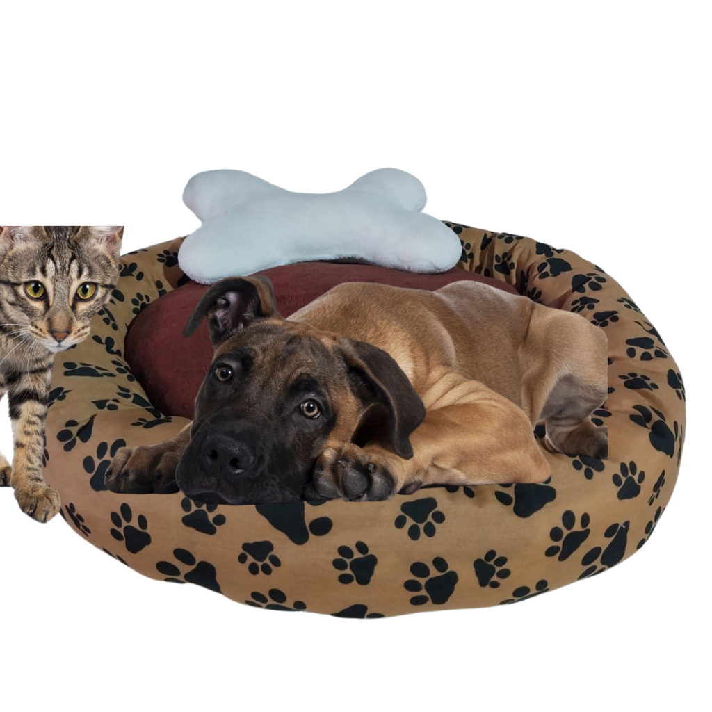 Cama Pet Redonda Peludinha Caminha 50 Cm para Cachorro e Gato com Ziper e Refil e Ossinho
