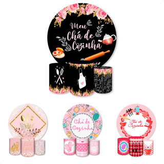 Kit Capa Painel Redondo + Trio Capas de Cilindros Sublimado Tema Chá De Cozinha