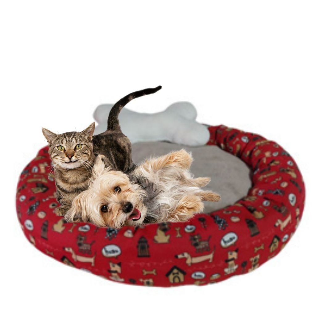 Cama Pet Redonda Peludinha Caminha  para Cachorro e Gato com Ziper e Refil com Almofada de Ossinho