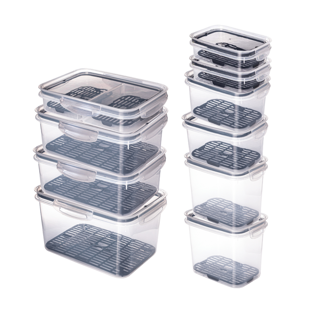 Kit 10 Potes Herméticos com Escorredor Organizador Salada Frutas de Geladeira