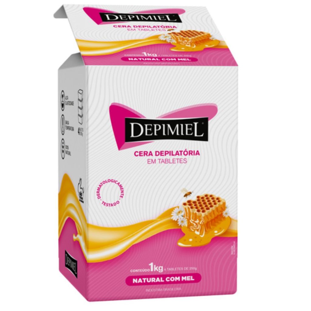 Cera Depilatória em Tabletes 4x250g Natural com Mel 1kg - Depimiel