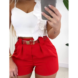 Short Feminino Com Cinto De Brilho